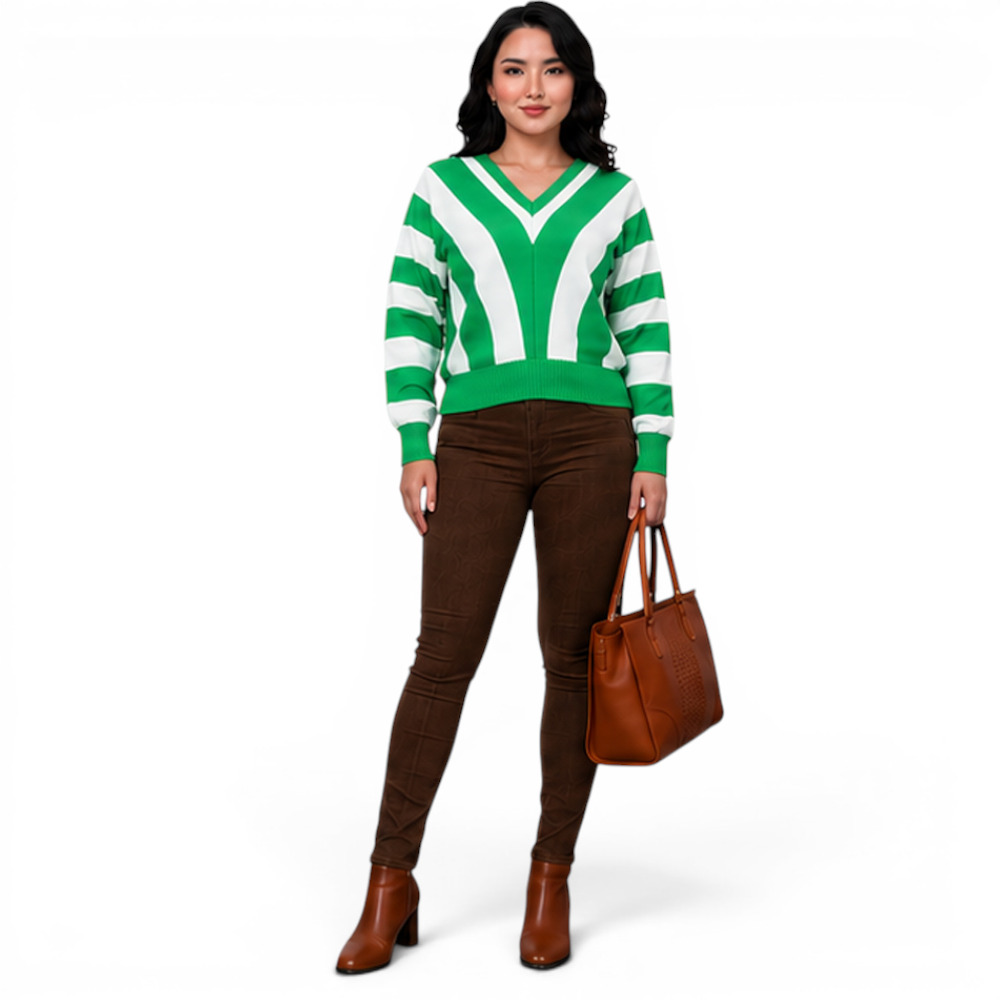 SUETER MUJER CASUAL MAD272G-25 ZAFIRO V HILO TACTO ALGODON COLOR VERDE - 5