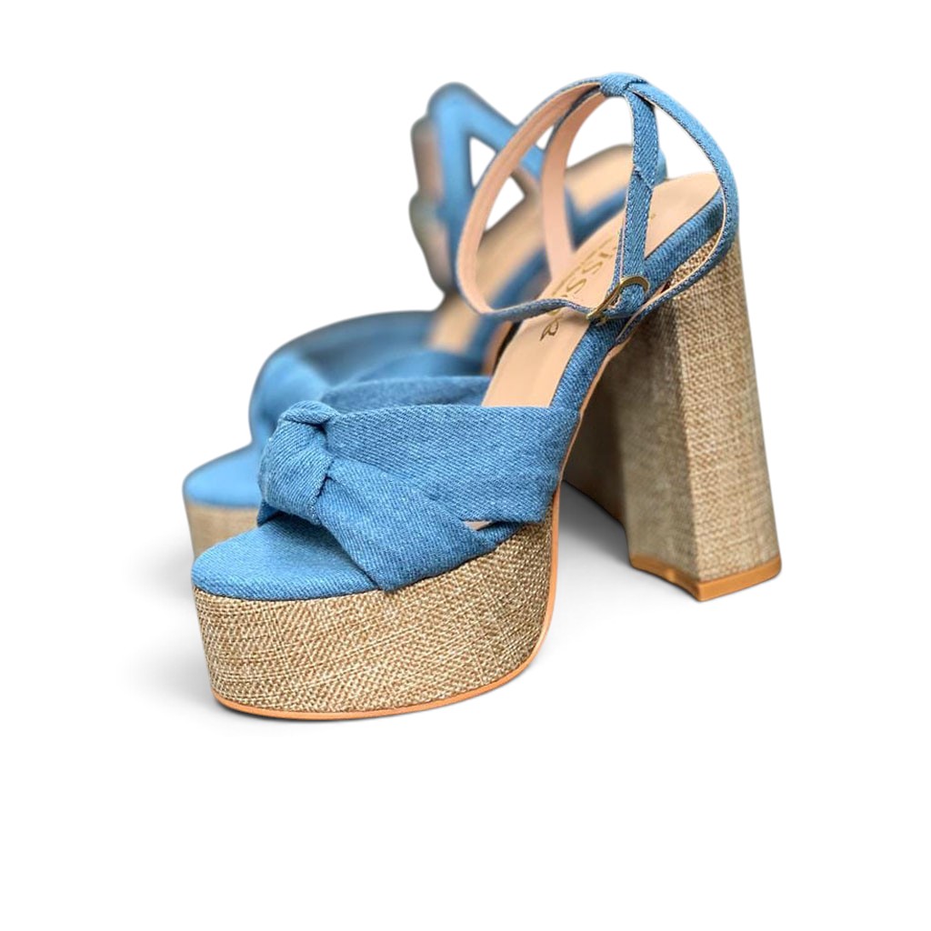 SANDALIA MUJER ELEGANCIA 2086-78 TACO 12 FORRADO EN YUTE COLOR CELESTE - 1