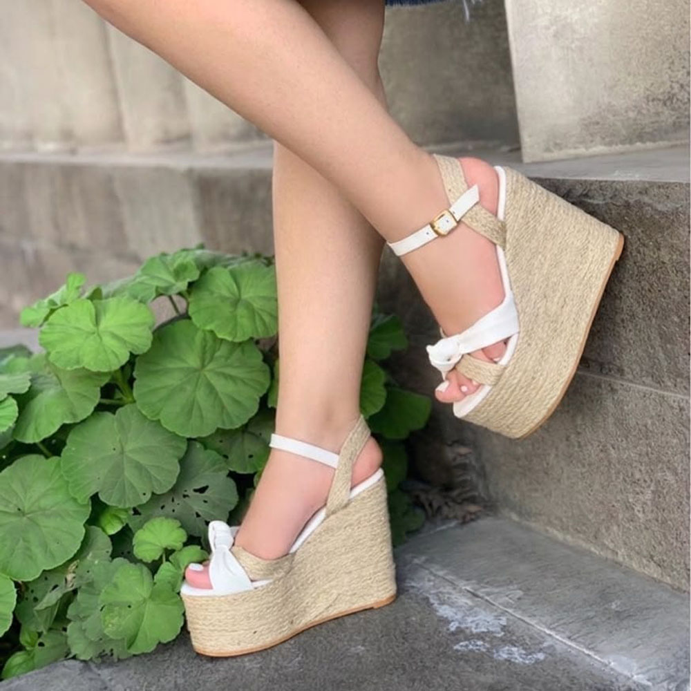 SANDALIA MUJER MOÑO YUTE 2086-60 CUÑA 9 COLOR BLANCO - 2
