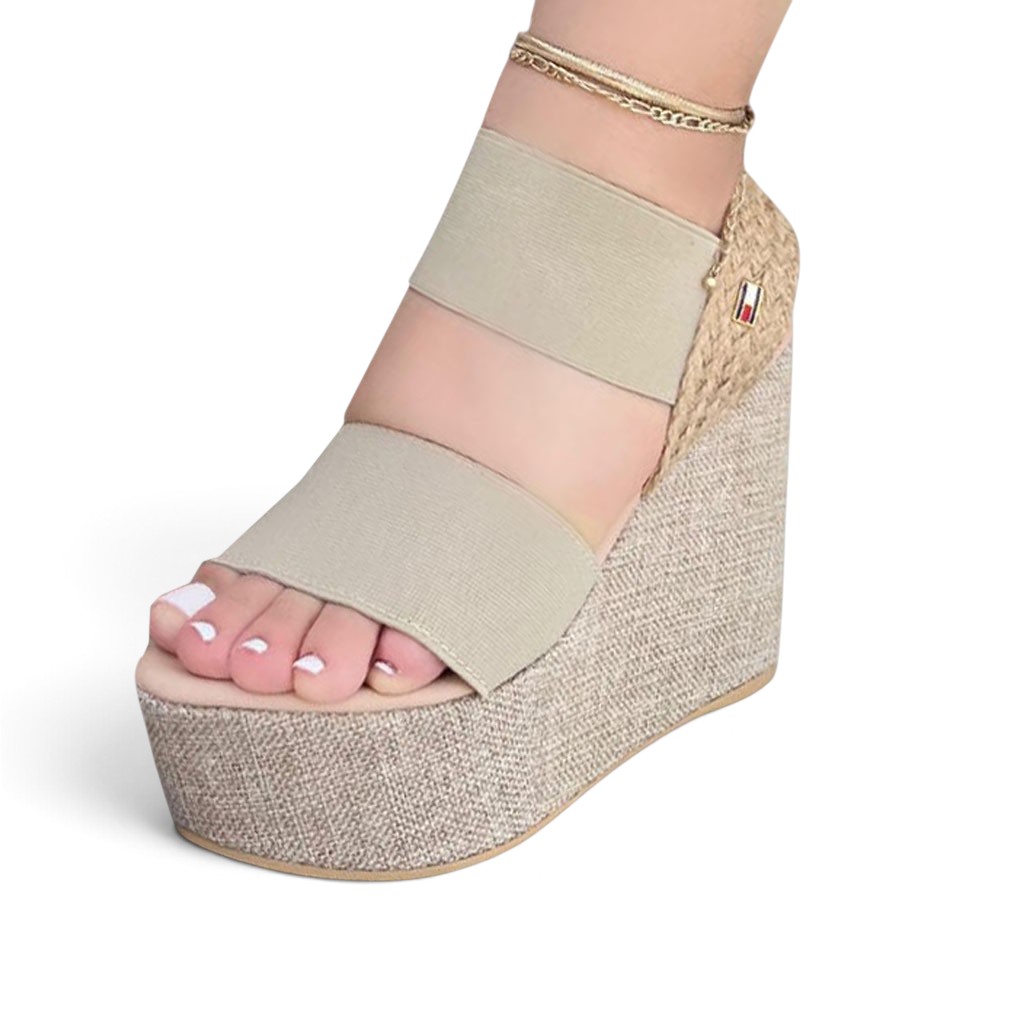 SANDALIA MUJER DOBLE ELASTICO 2086-55 TACO 9 COLOR BEIGE - 1