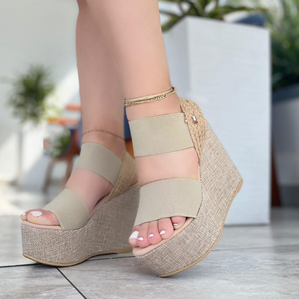 SANDALIA MUJER DOBLE ELASTICO 2086-55 TACO 9 COLOR BEIGE - 2