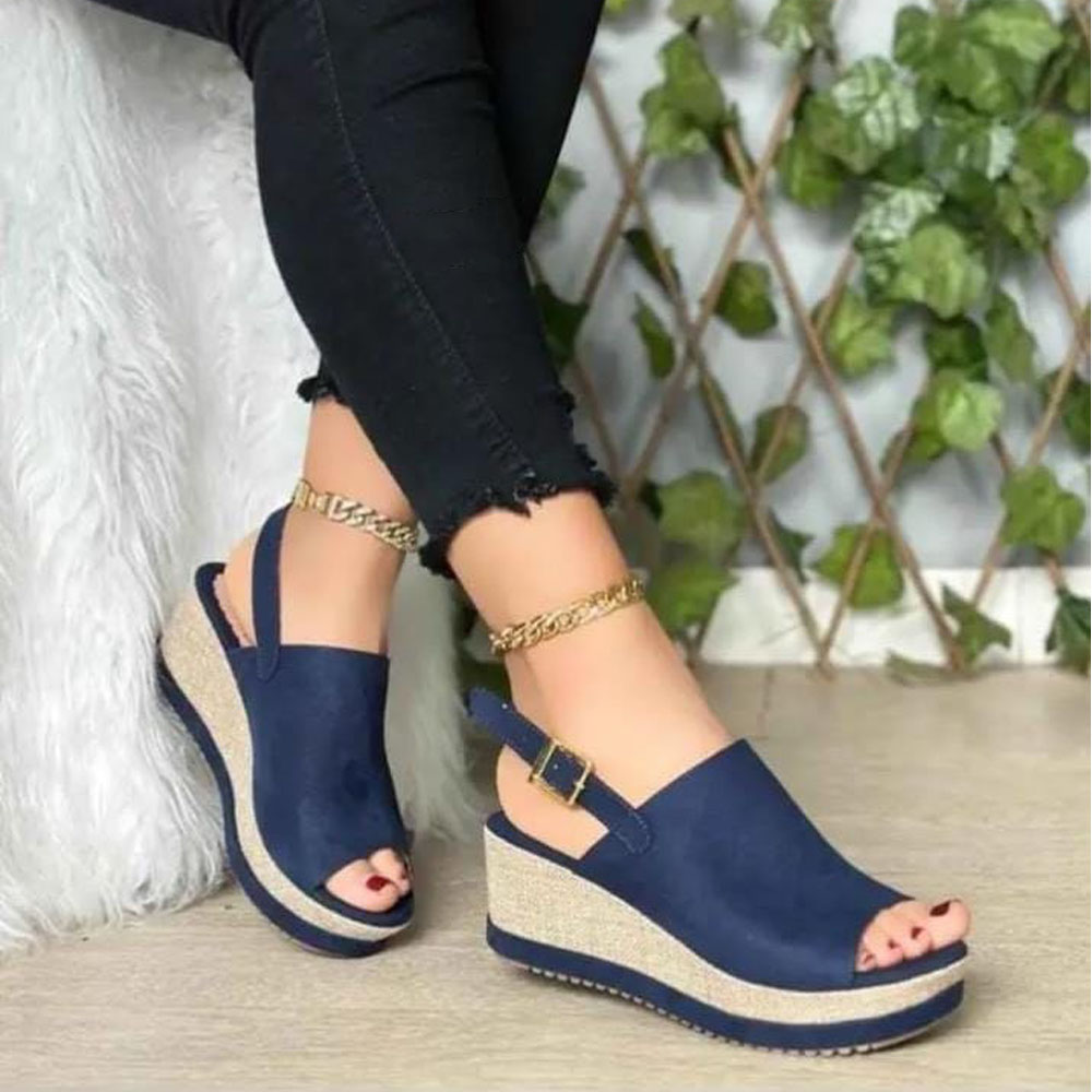 SANDALIA MUJER CASUAL GAMUZA ROMINA 1399-45 CUÑA 5 COLOR AZUL - 2