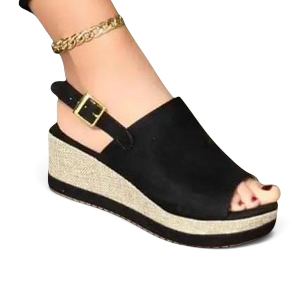 SANDALIA MUJER CASUAL GAMUZA ROMINA 1399-45 CUÑA 5 COLOR NEGRO - 1
