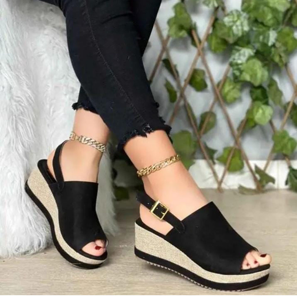 SANDALIA MUJER CASUAL GAMUZA ROMINA 1399-45 CUÑA 5 COLOR NEGRO - 2