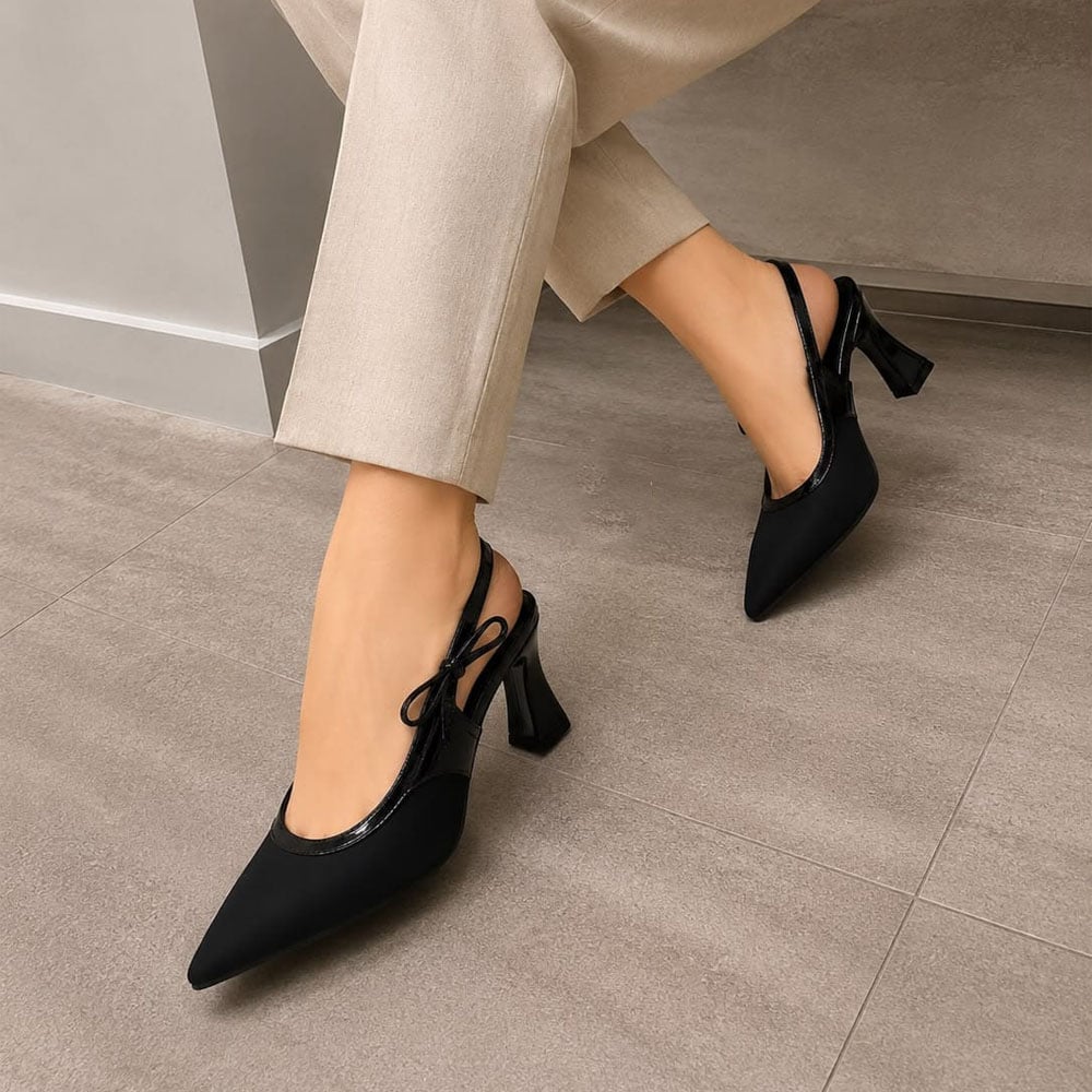 SANDALIA MUJER PUNTA CERRADA 2086-58 TACO 7 TELA DRILL COLOR NEGRO - 2