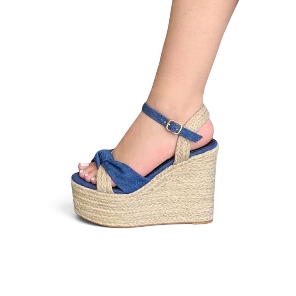 SANDALIA MUJER MOÑO YUTE 2086-60 CUÑA 9 COLOR AZUL - 1