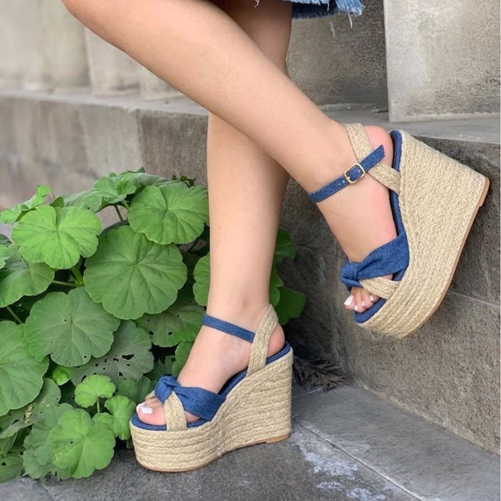 SANDALIA MUJER MOÑO YUTE 2086-60 CUÑA 9 COLOR AZUL - 2