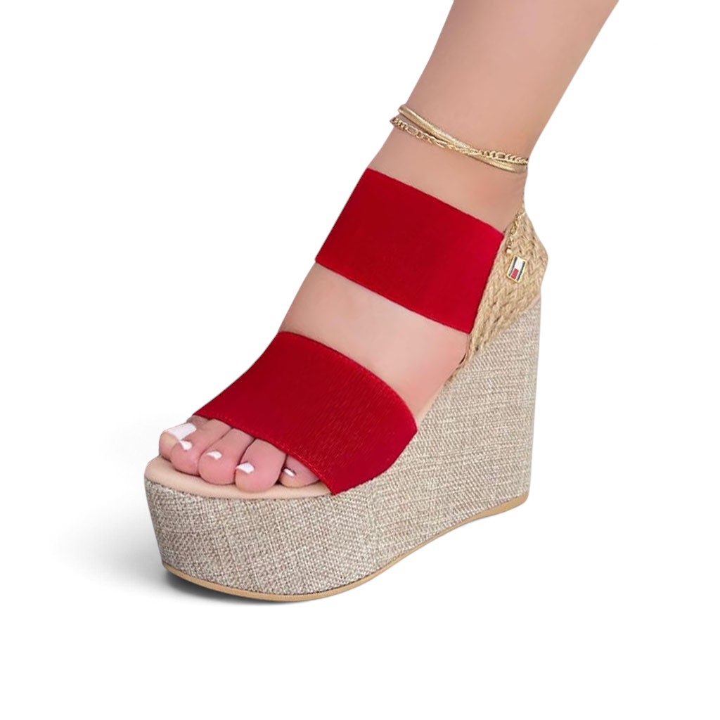 SANDALIA MUJER DOBLE ELASTICO 2086-55 TACO 9 COLOR ROJO - 1