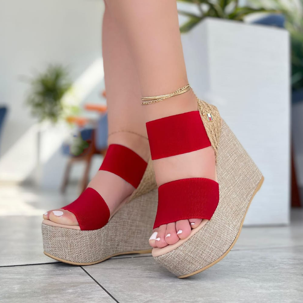 SANDALIA MUJER DOBLE ELASTICO 2086-55 TACO 9 COLOR ROJO - 2
