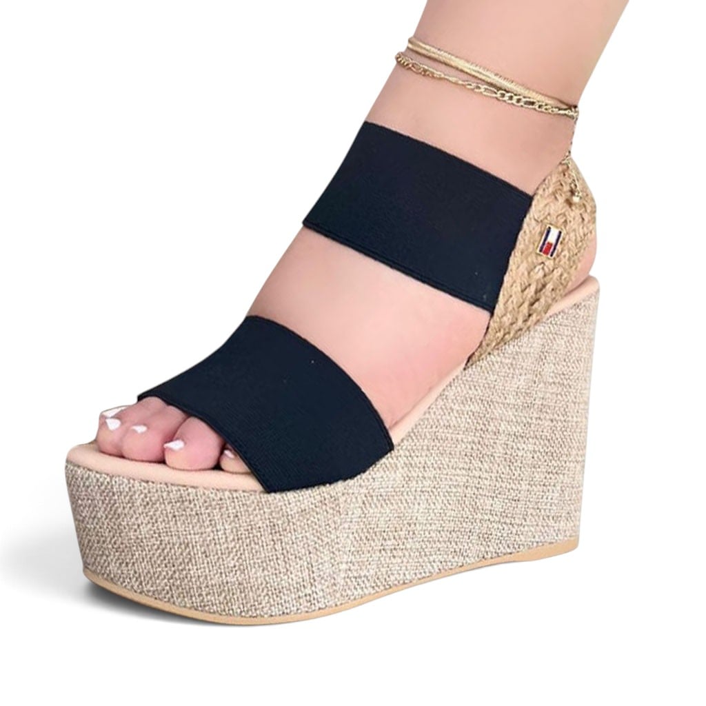 SANDALIA MUJER DOBLE ELASTICO 2086-55 TACO 9 COLOR NEGRO - 1