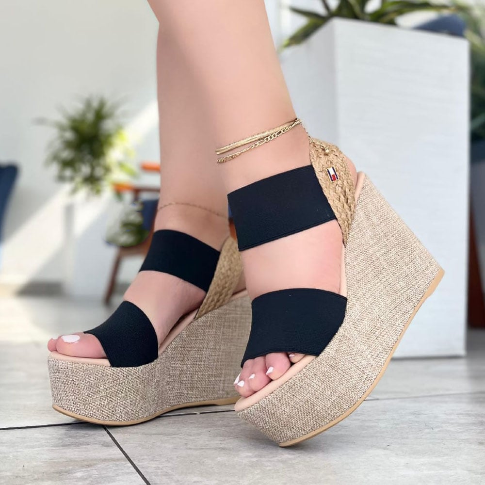 SANDALIA MUJER DOBLE ELASTICO 2086-55 TACO 9 COLOR NEGRO - 2
