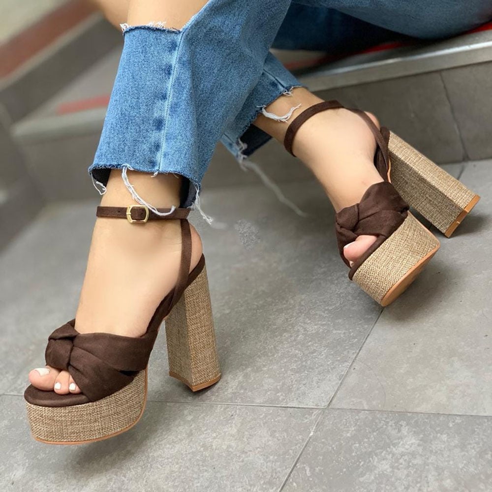 SANDALIA MUJER ELEGANCIA 2086-78 TACO 12 FORRADO EN YUTE COLOR CHOCOLATE - 2