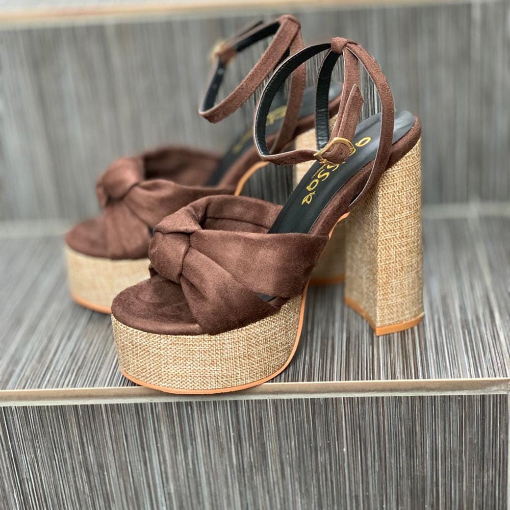 SANDALIA MUJER ELEGANCIA 2086-78 TACO 12 FORRADO EN YUTE COLOR CHOCOLATE - 3