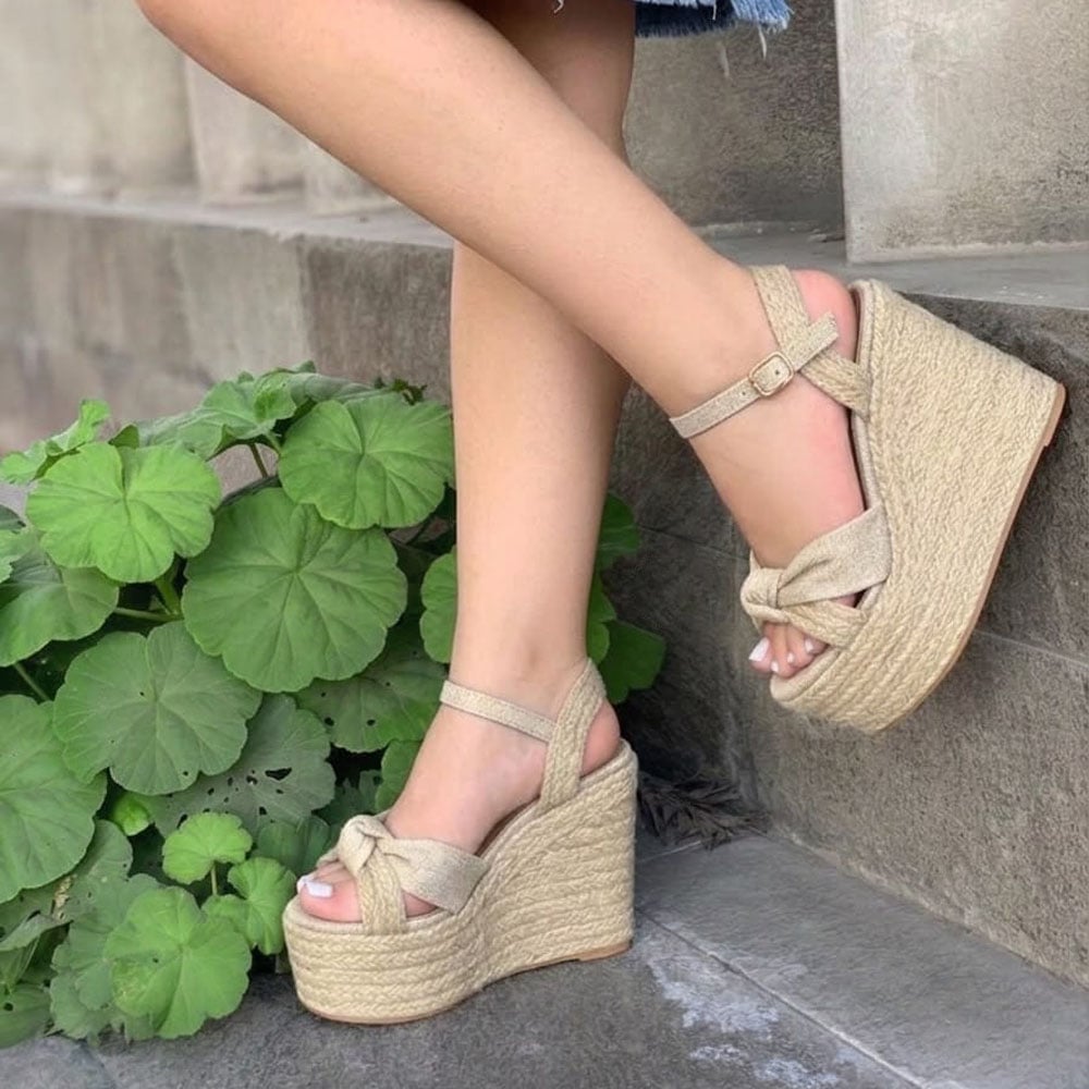 SANDALIA MUJER MOÑO YUTE 2086-60 CUÑA 9 COLOR BEIGE - 2