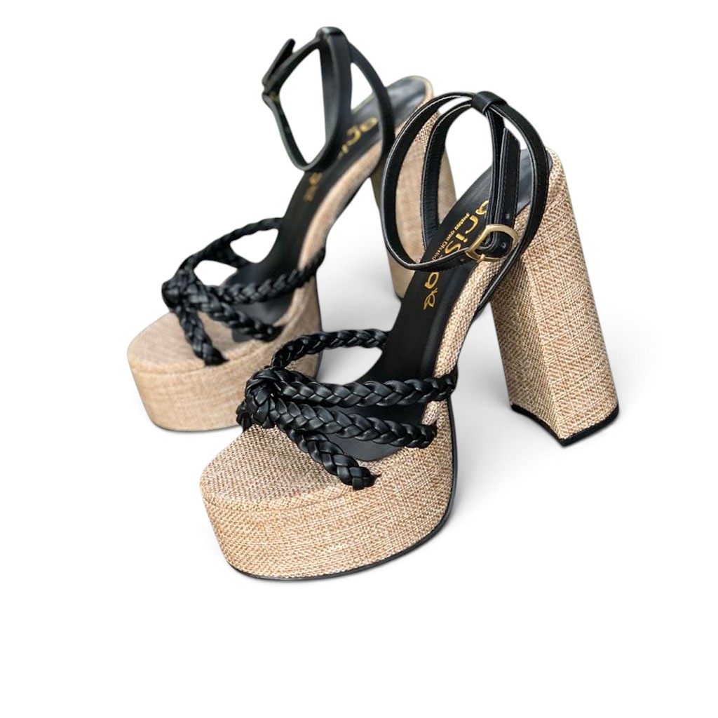 SANDLALIA MUJER CASUAL 2086-78 TACO 12 FORRADO EN YUTE COLOR NEGRO - 1