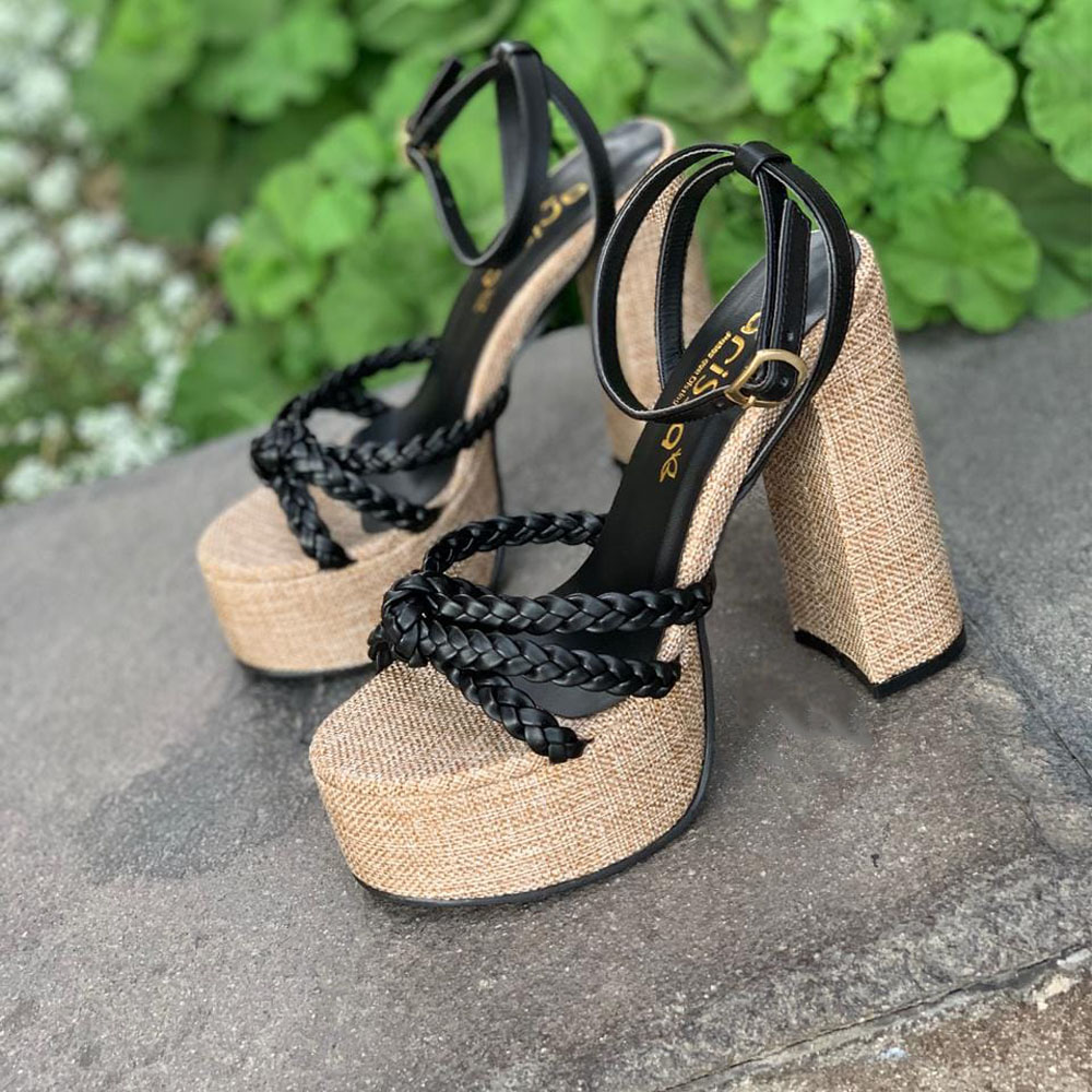 SANDLALIA MUJER CASUAL 2086-78 TACO 12 FORRADO EN YUTE COLOR NEGRO - 2
