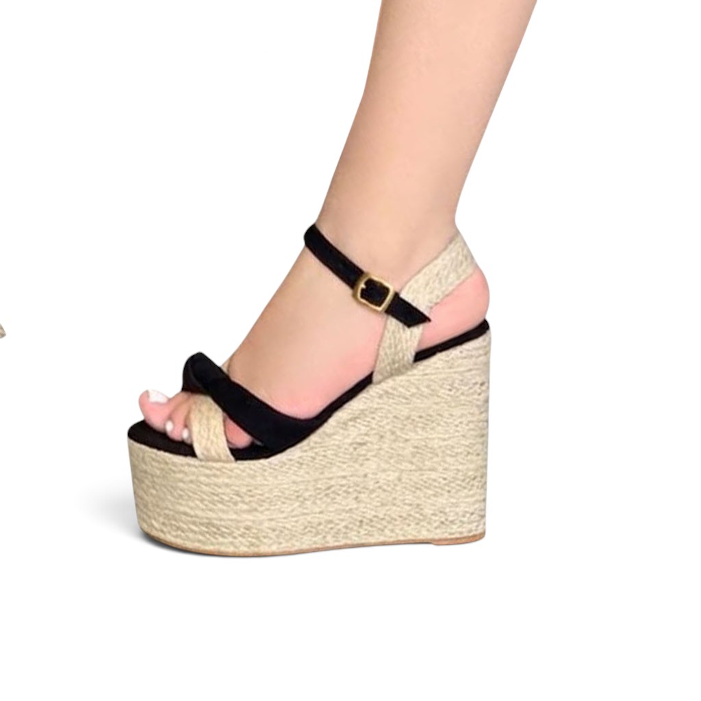 SANDALIA MUJER MOÑO YUTE 2086-60 CUÑA 9 COLOR NEGRO - 1