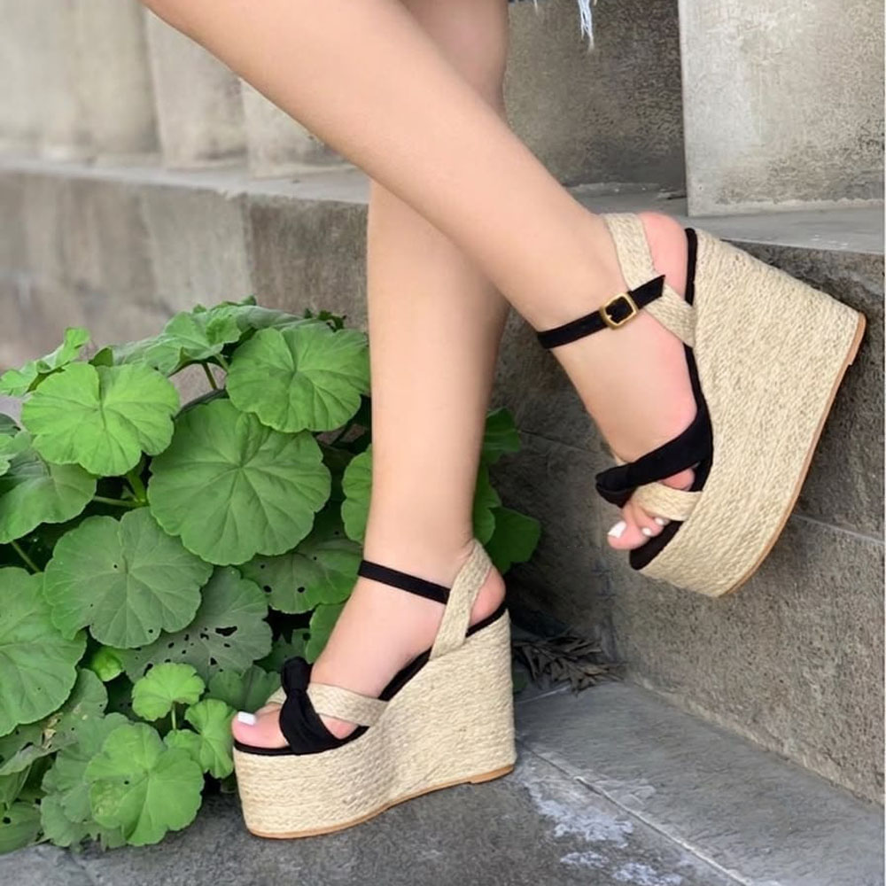 SANDALIA MUJER MOÑO YUTE 2086-60 CUÑA 9 COLOR NEGRO - 2