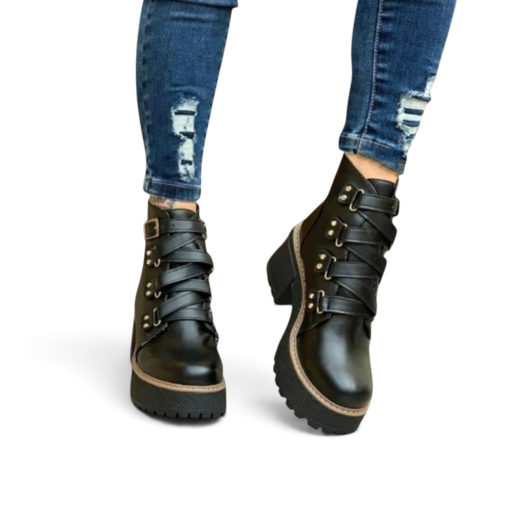 BOTIN MUJER CASUAL CASUAL CORREA 1399-60 TACO 5 COLOR NEGRO - 1
