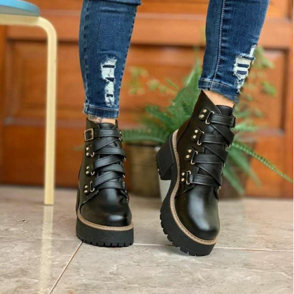 BOTIN MUJER CASUAL CASUAL CORREA 1399-60 TACO 5 COLOR NEGRO - 2