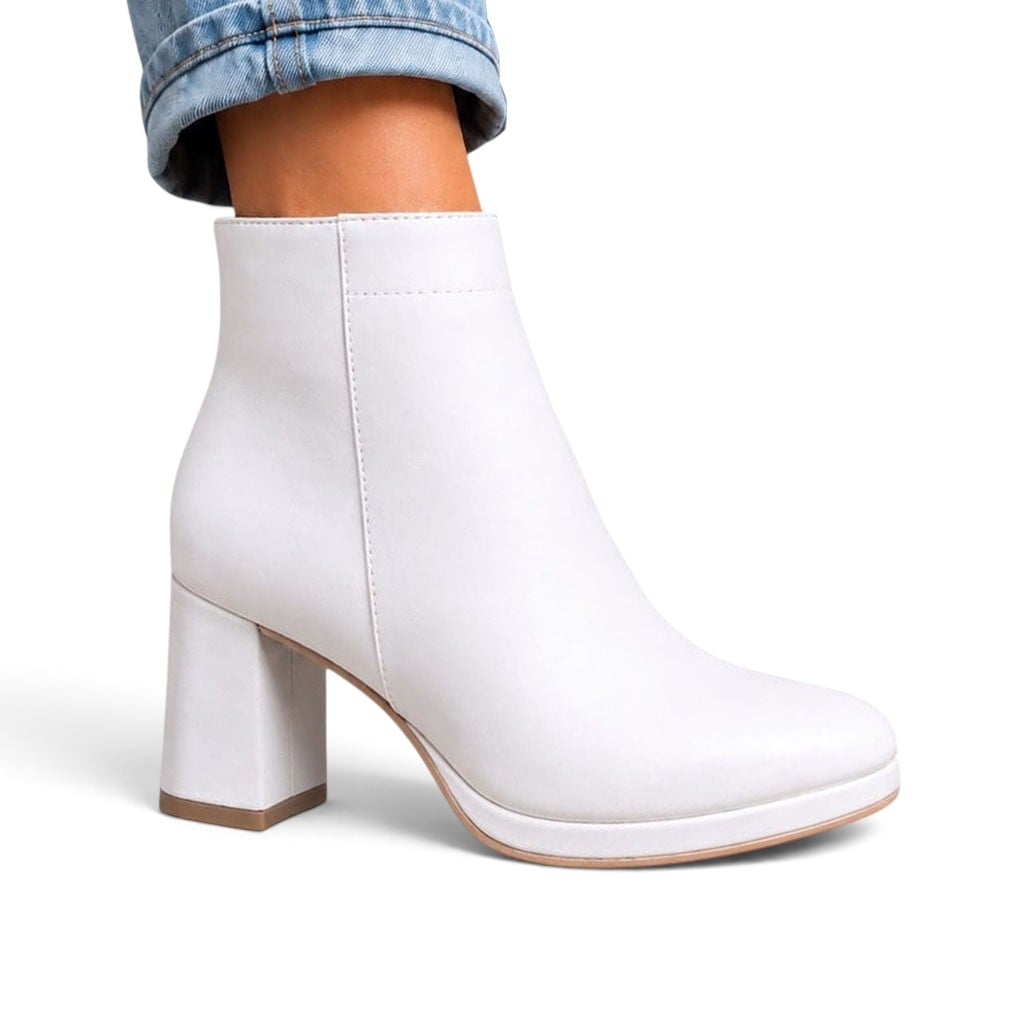 BOTIN MUJER CLASICO CON PLATAFORMA 1399-68 TACO 7 COLOR BLANCO - 1
