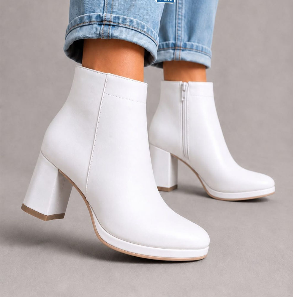 BOTIN MUJER CLASICO CON PLATAFORMA 1399-68 TACO 7 COLOR BLANCO - 2