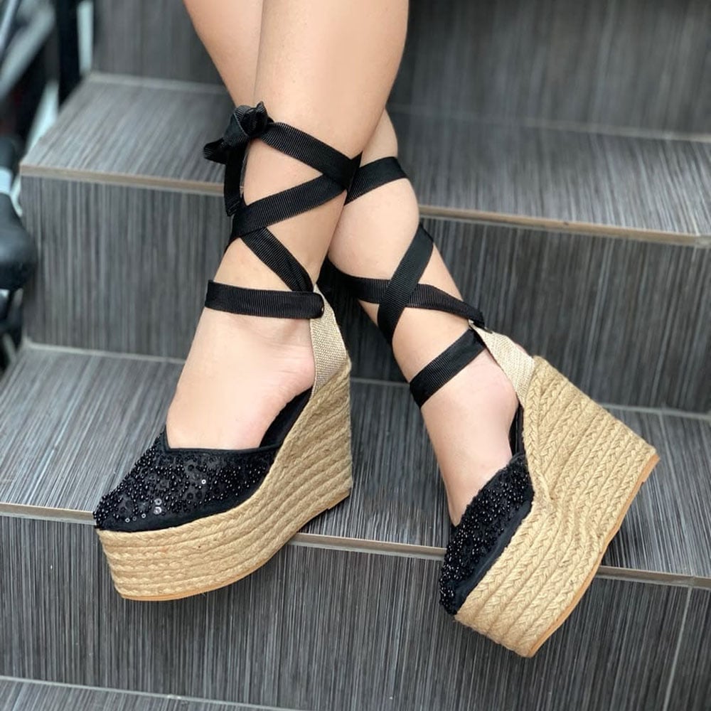 ALPARGATA MUJER CASUAL 2086-60 DOBLE USO CUÑA 9 COLOR NEGRO - 1