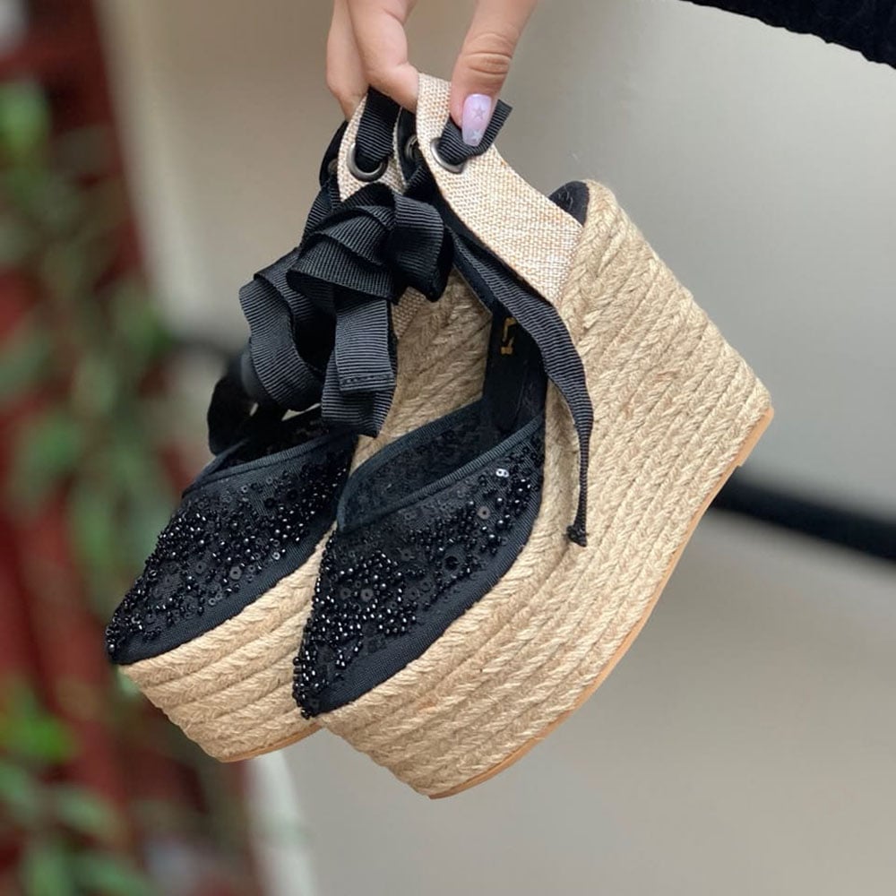 ALPARGATA MUJER CASUAL 2086-60 DOBLE USO CUÑA 9 COLOR NEGRO - 2