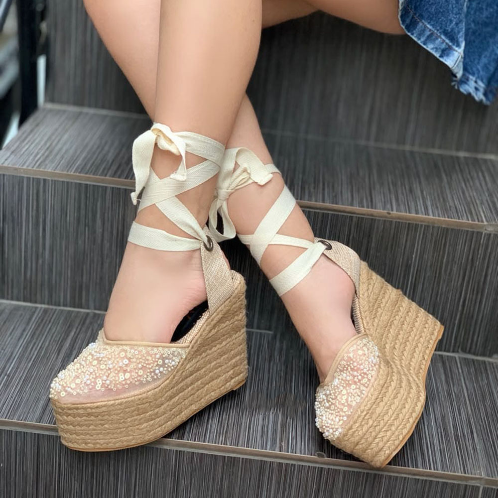 ALPARGATA MUJER CASUAL 2086-60 DOBLE USO CUÑA 9 COLOR BEIGE - 1