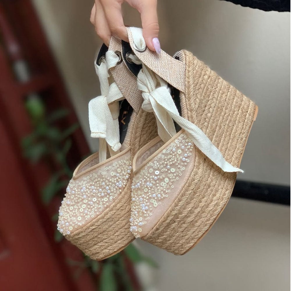 ALPARGATA MUJER CASUAL 2086-60 DOBLE USO CUÑA 9 COLOR BEIGE - 2