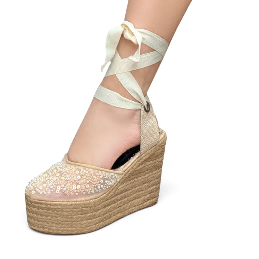 ALPARGATA MUJER CASUAL 2086-60 DOBLE USO CUÑA 9 COLOR BEIGE - 3