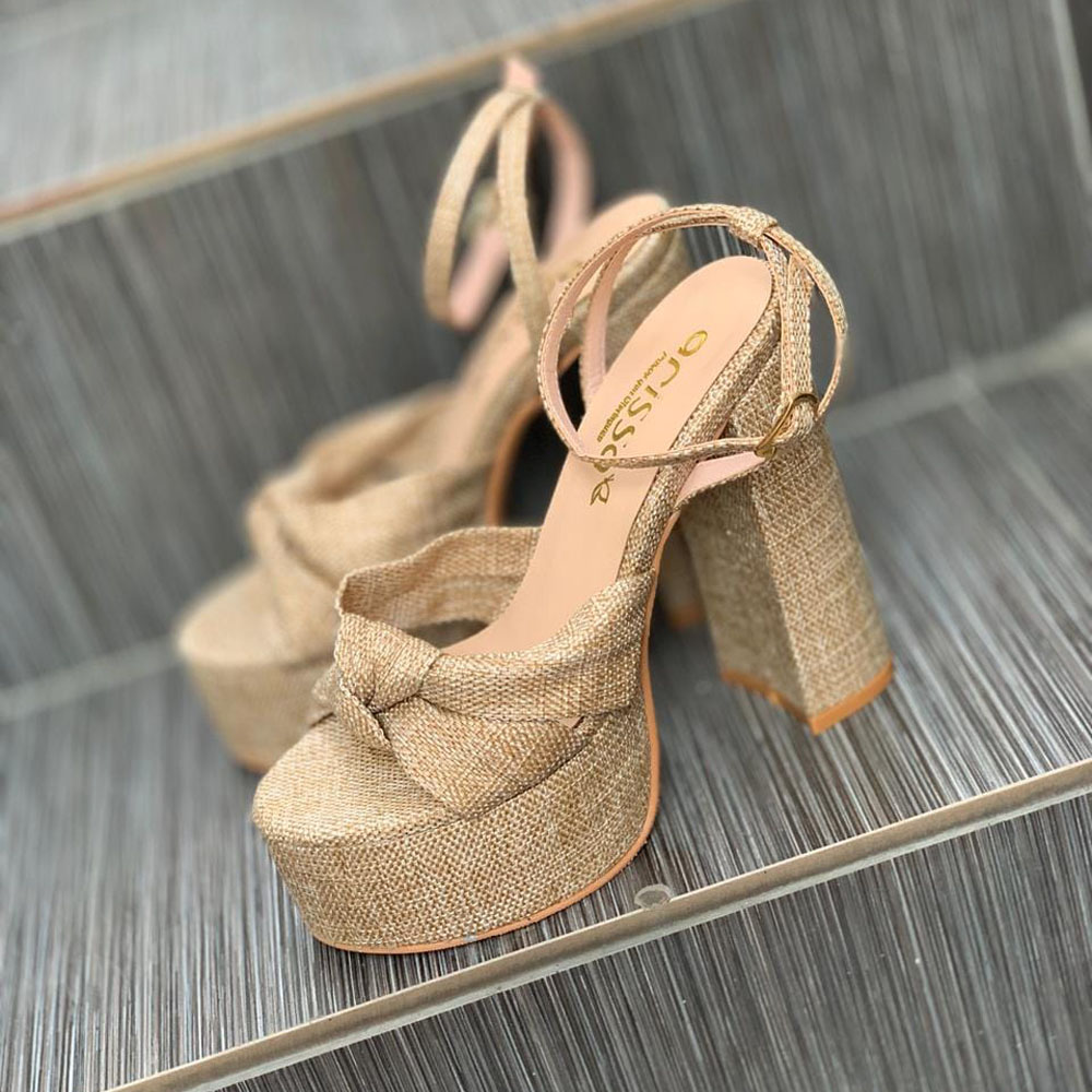 SANDALIA MUJER ELEGANCIA 2086-78 TACO 12 FORRADO EN YUTE COLOR PAJA - 2