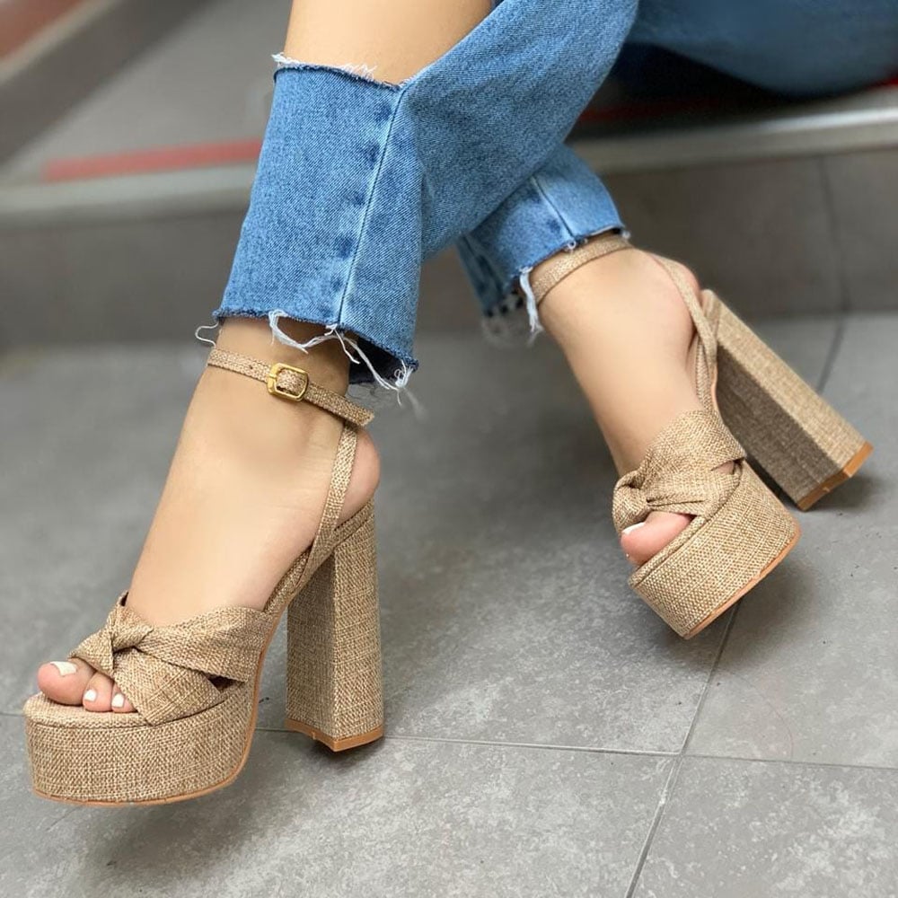 SANDALIA MUJER ELEGANCIA 2086-78 TACO 12 FORRADO EN YUTE COLOR PAJA - 3