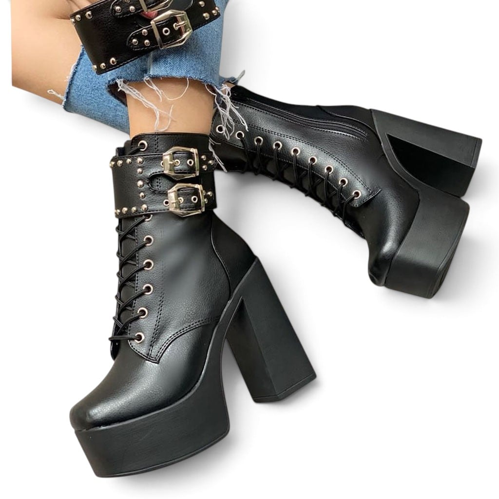 BOTIN MUJER ROCK 2086-72 DOBLE USO TACO 12 COLOR NEGRO - 1