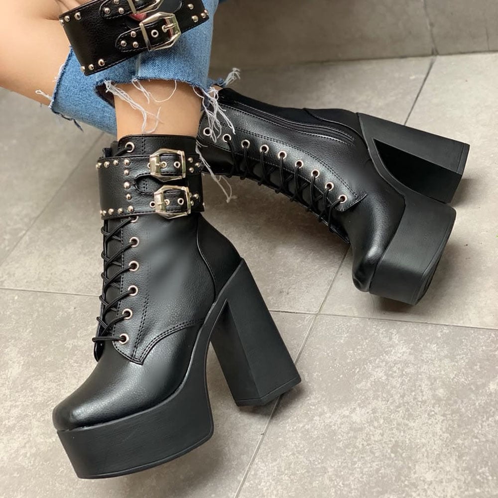 BOTIN MUJER ROCK 2086-72 DOBLE USO TACO 12 COLOR NEGRO - 2