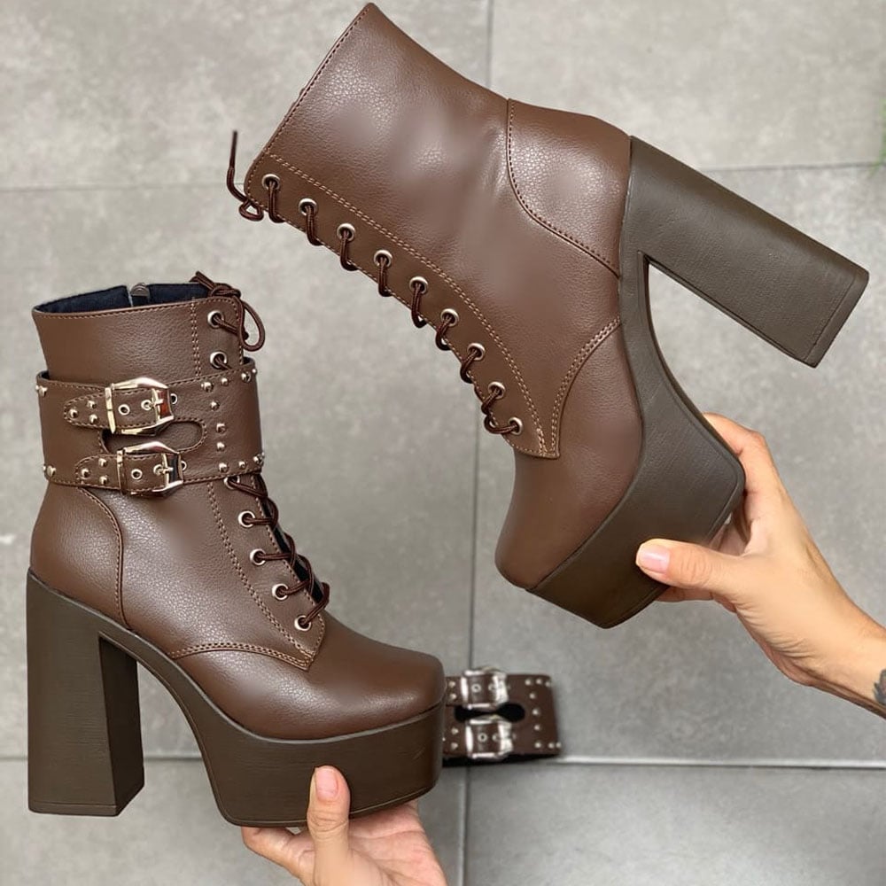 BOTIN MUJER ROCK 2086-72 DOBLE USO TACO 12 COLOR CHOCOLATE - 2