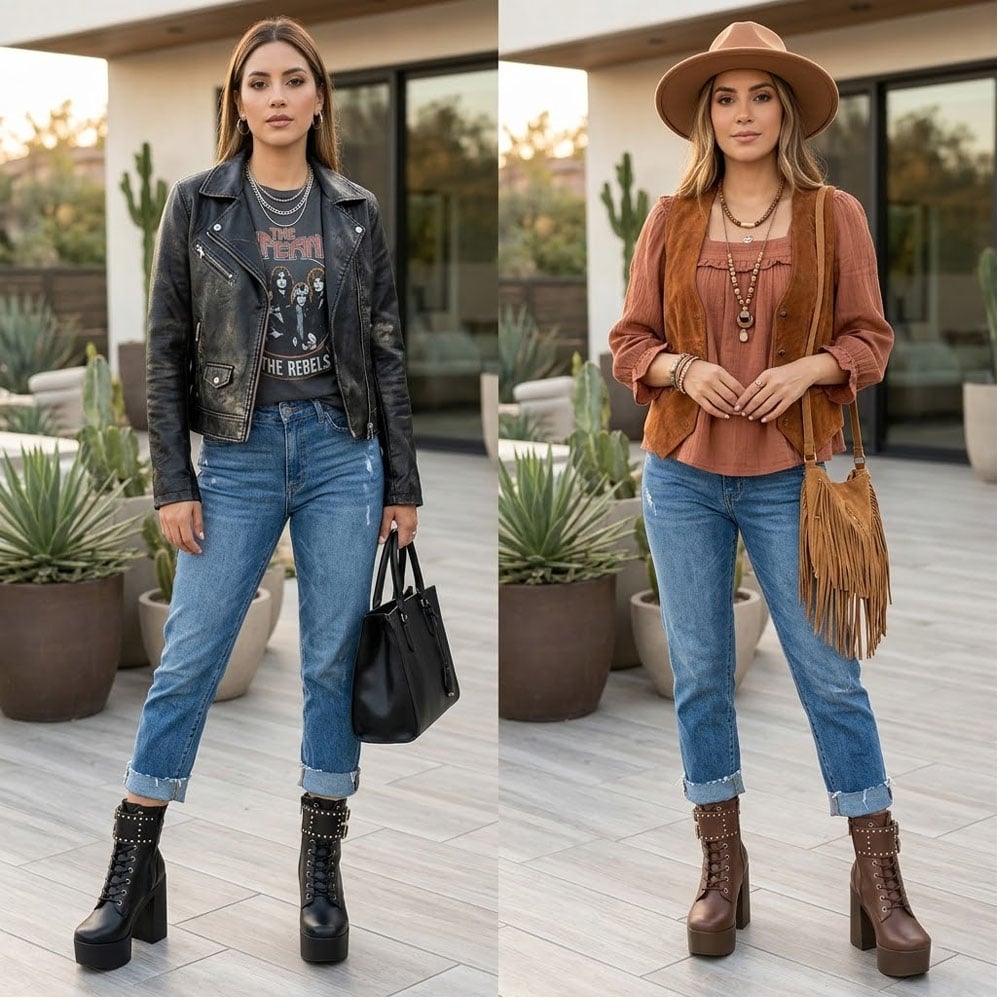 BOTIN MUJER ROCK 2086-72 DOBLE USO TACO 12 COLOR CHOCOLATE - 4