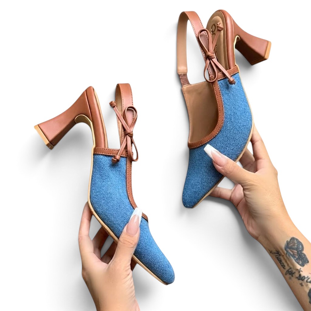 SANDALIA MUJER PUNTA CERRADA 2086-58 TACO 7 TELA DRILL COLOR JEAN - 1