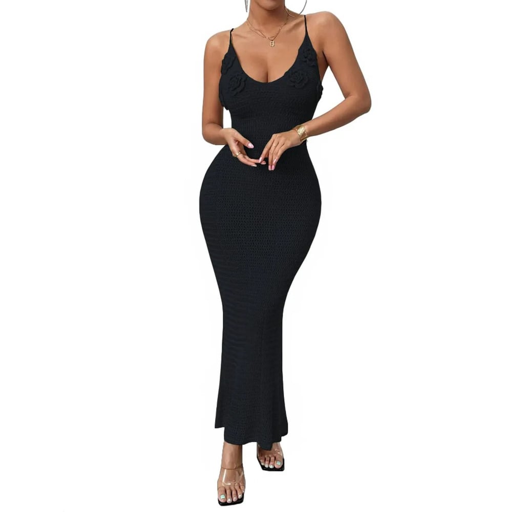 VESTIDO SEIS ROSAS NAT147D FAB-25 HILO TACTO ALGODON COLOR NEGRO - 1