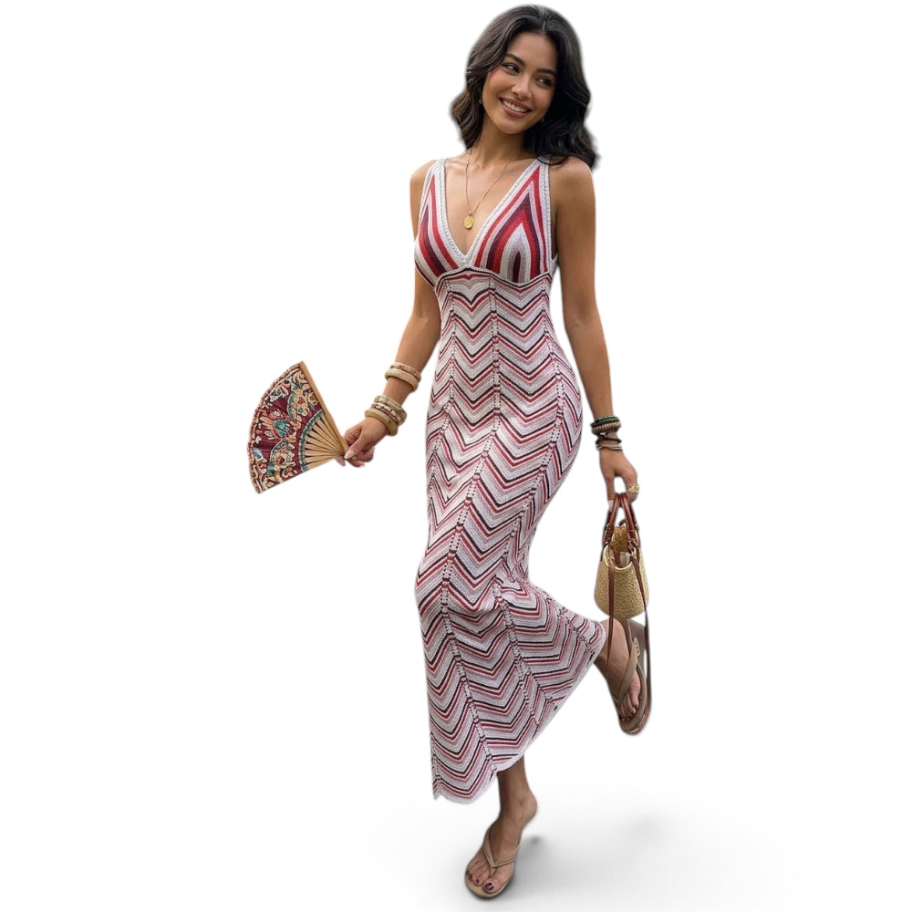 VESTIDO ARCOIRIS MATERIAL LAD 233G-32 HILO TACTO COLOR VINO - 1