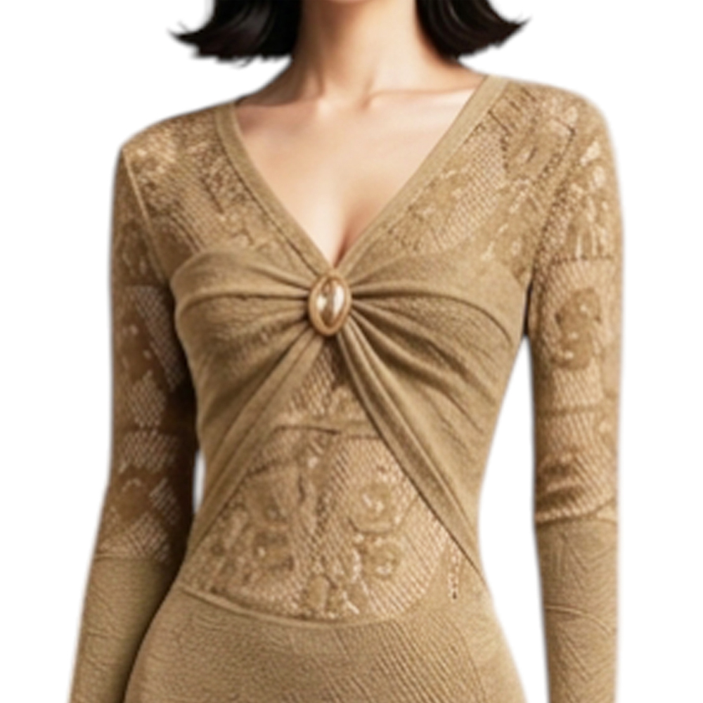 VESTIDO ENCAJE BRA127G-48 FLECOS TACTO ALGODON COLOR CARTON - 5