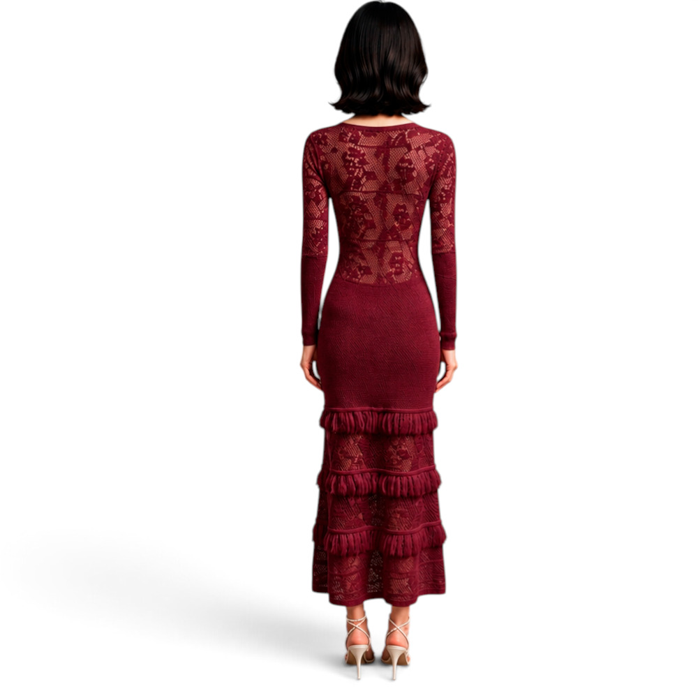 VESTIDO ENCAJE BRA127G-48 FLECOS TACTO ALGODON COLOR VINO - 2