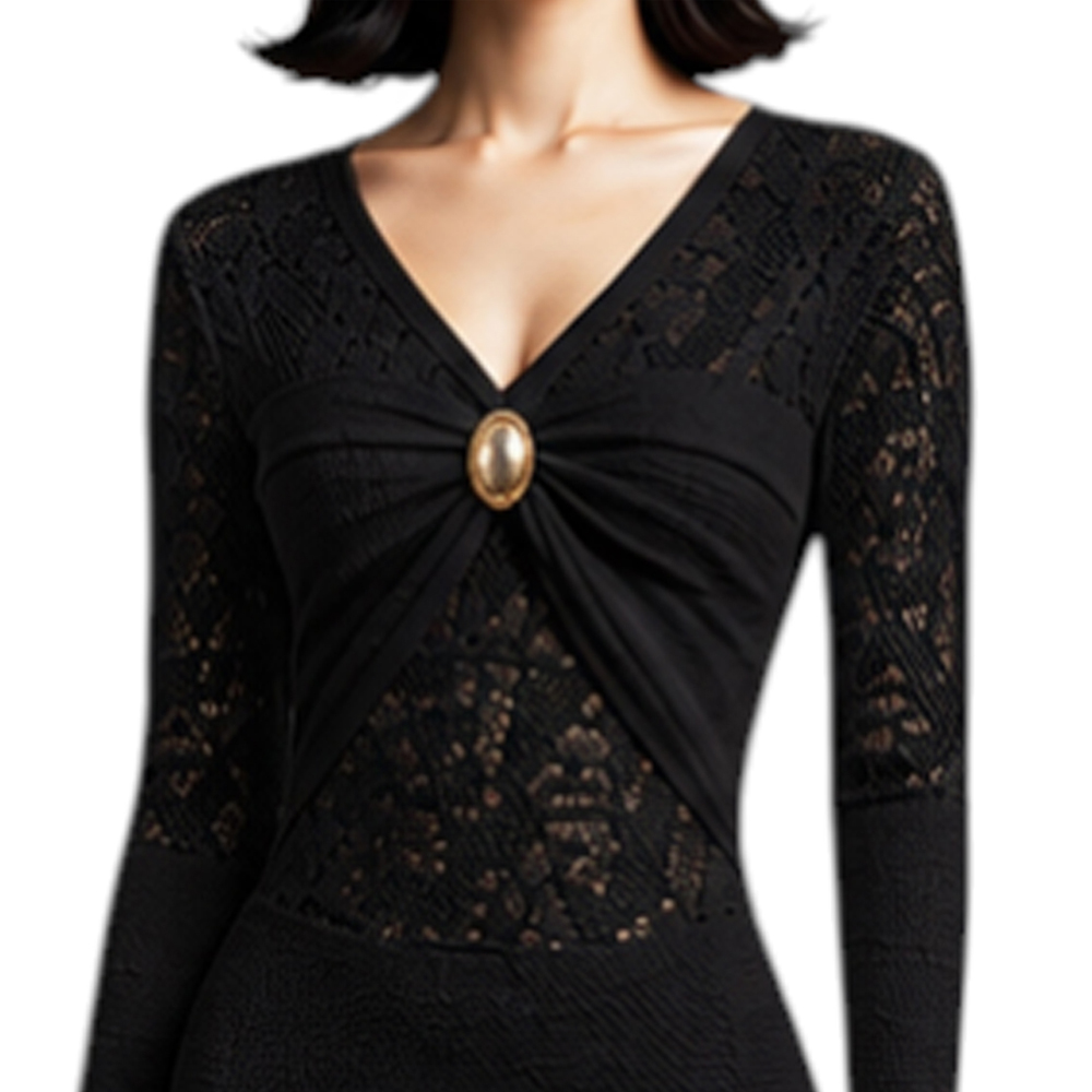 VESTIDO ENCAJE BRA127G-48 FLECOS TACTO ALGODON COLOR NEGRO - 5