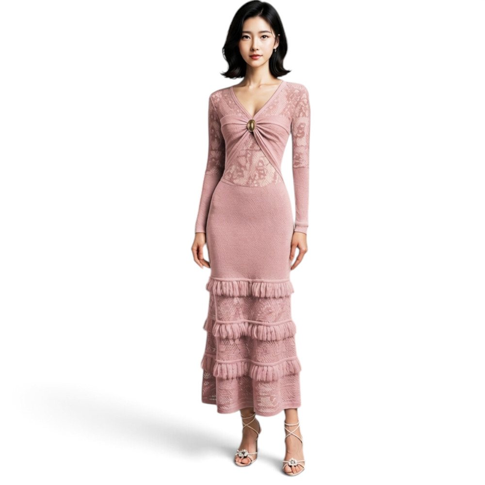 VESTIDO ENCAJE BRA127G-48 FLECOS TACTO ALGODON COLOR API - 1