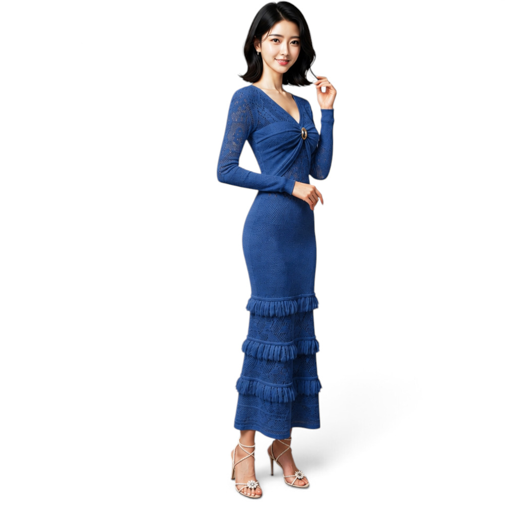VESTIDO ENCAJE BRA127G-48 FLECOS TACTO ALGODON COLOR AZUL GRAFITO - 3