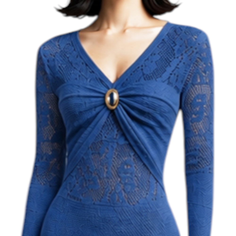 VESTIDO ENCAJE BRA127G-48 FLECOS TACTO ALGODON COLOR AZUL GRAFITO - 5