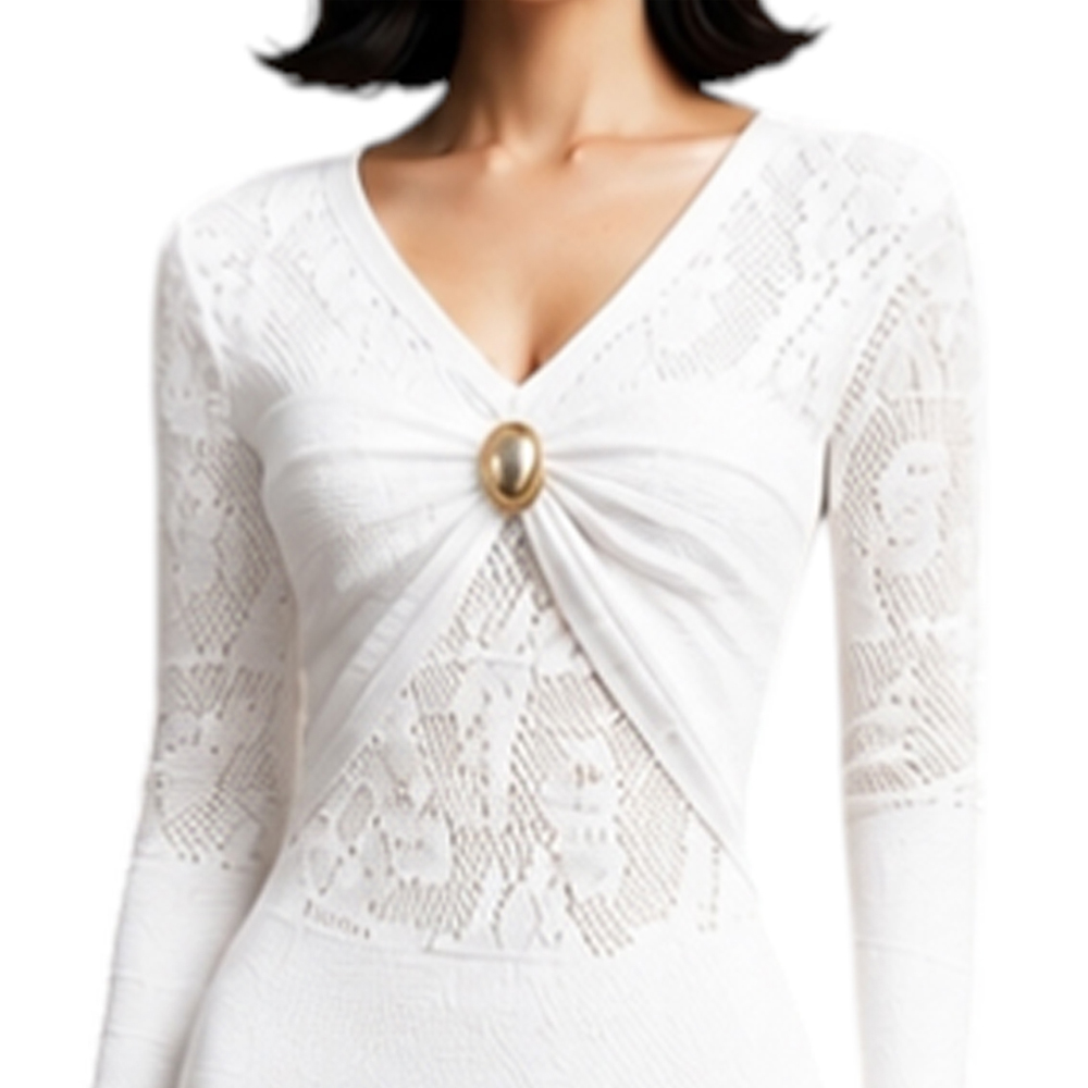 VESTIDO ENCAJE BRA127G-48 FLECOS TACTO ALGODON COLOR PERLA - 5