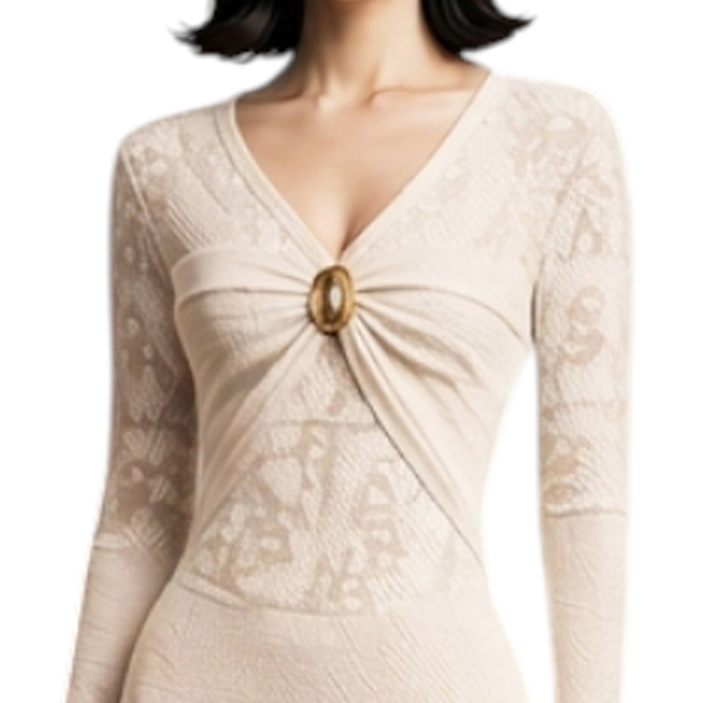 VESTIDO ENCAJE BRA127G-48 FLECOS TACTO ALGODON COLOR CRUDO - 5