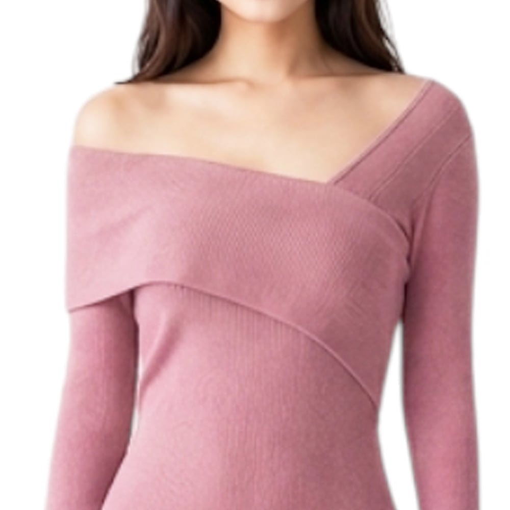 VESTIDO ASIMETRICO MANGA LARGA BROCHES RIB GRUESO COL-26 COLOR PALO ROSA - 2