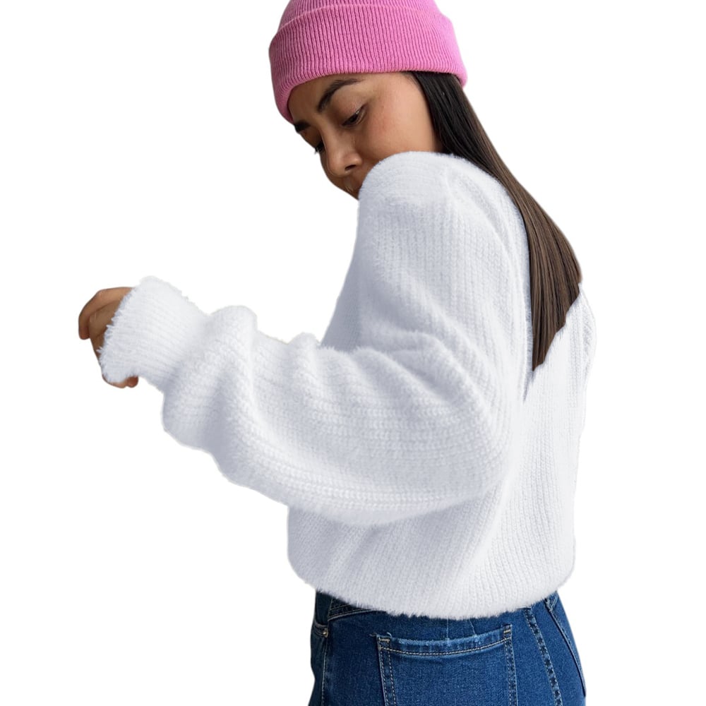 CARDIGAN 3 BOTONES HILO PELUCHE FIB-23 COLOR PERLA - 1